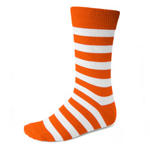 Load image into Gallery viewer, A orange and white striped men&#39;s sock