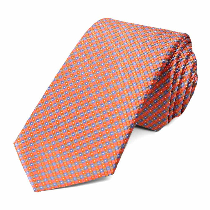 Tangerine checked pattern slim tie
