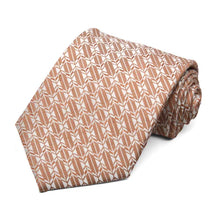 Load image into Gallery viewer, Rolled view of a dark orange and tan geometric necktie