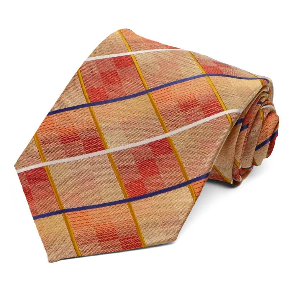 Orange geometric plaid tie