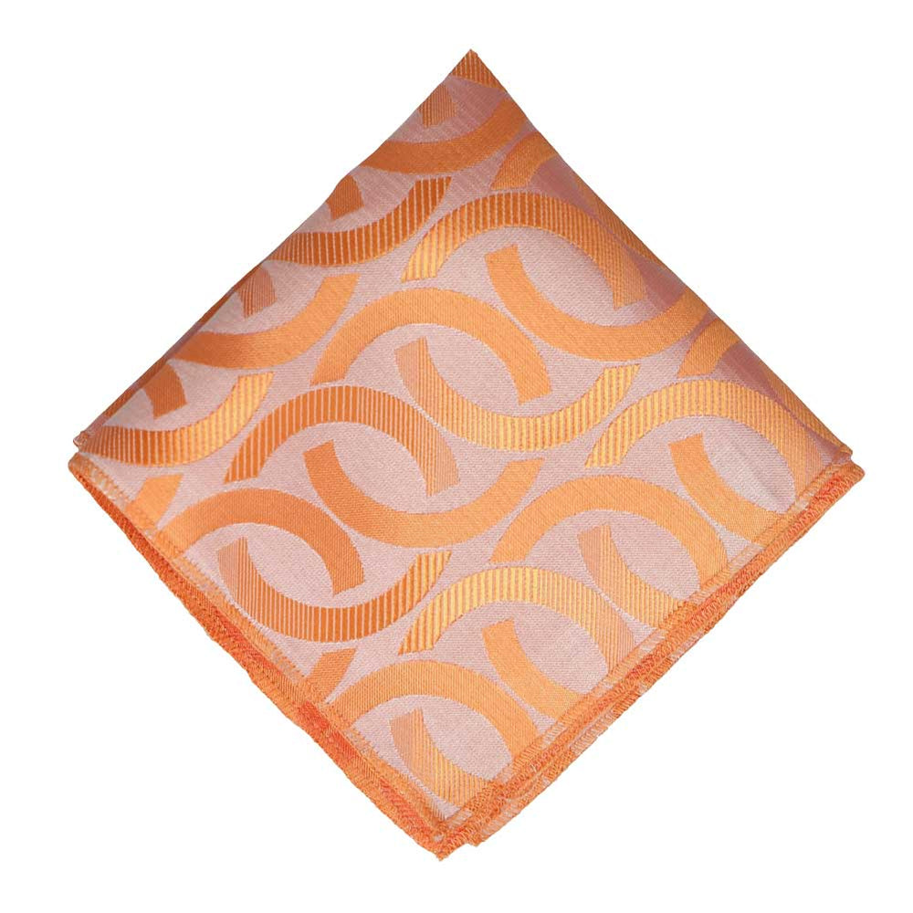 Orange link pattern pocket square, flat front view