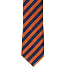 Load image into Gallery viewer, Front view orange and navy blue striped tie