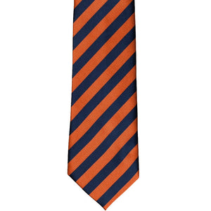 Front view orange and navy blue striped tie