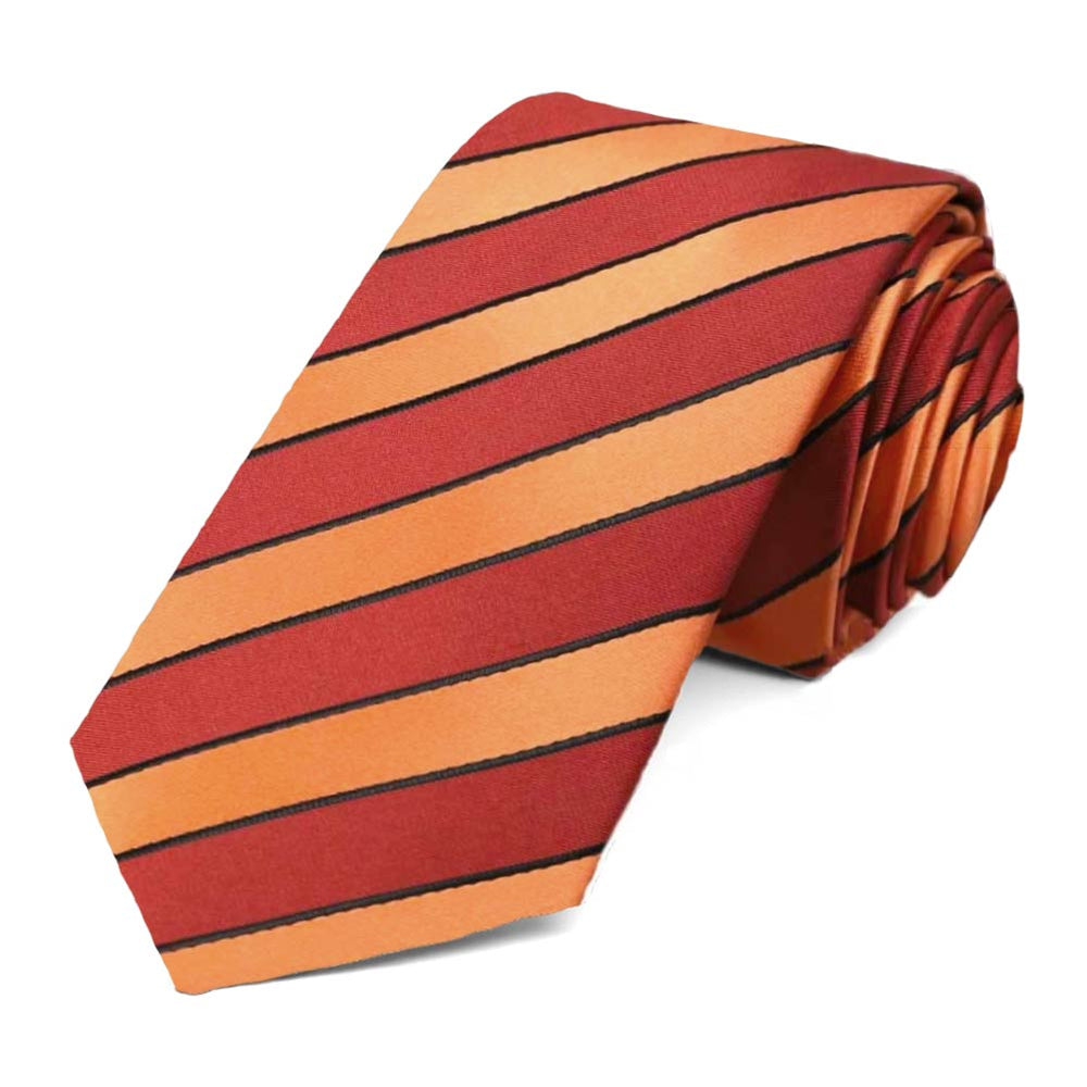 Orange striped slim tie