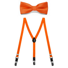 Load image into Gallery viewer, A boys&#39; orange bow tie with matching orange suspenders