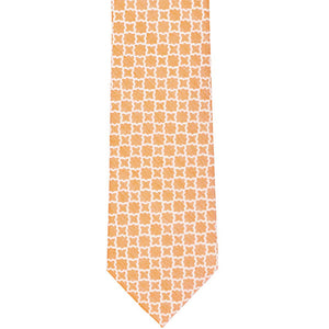 Front flat of an orange and white trellis pattern tie