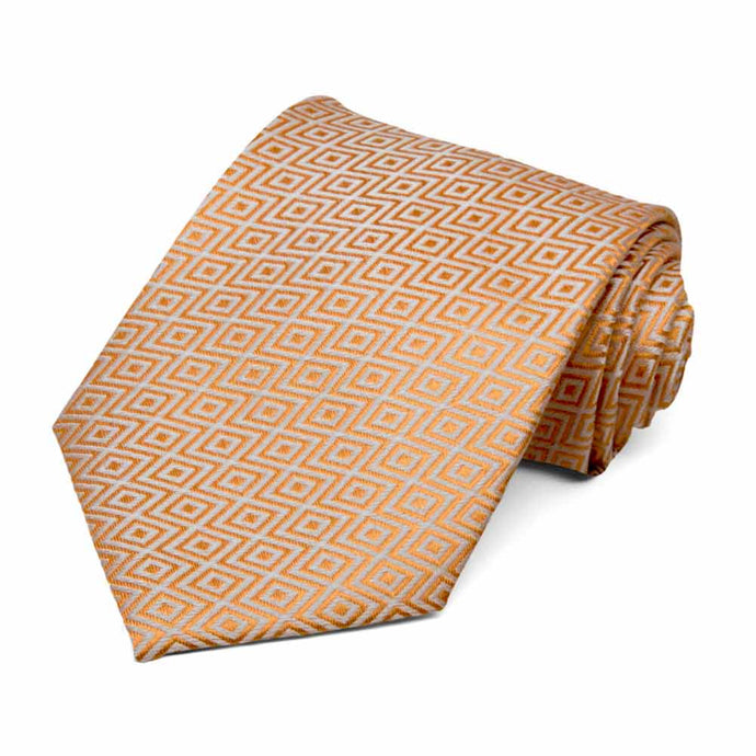 Peach necktie rolled to show zigzag pattern