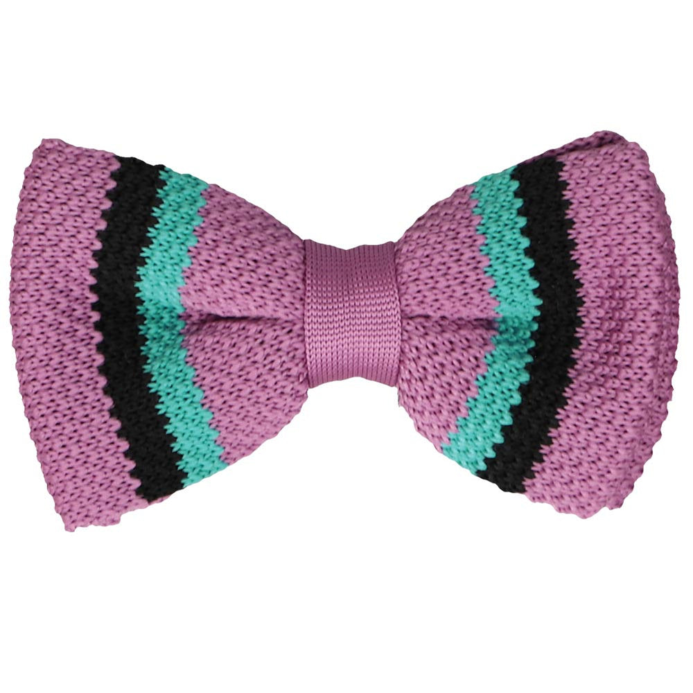 Light violet knit bow tie with vertical stripes
