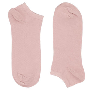 A pair of blush pink ankle socks, lying flat