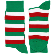 Load image into Gallery viewer, Men&#39;s Kelly Green, White and Red Striped Socks