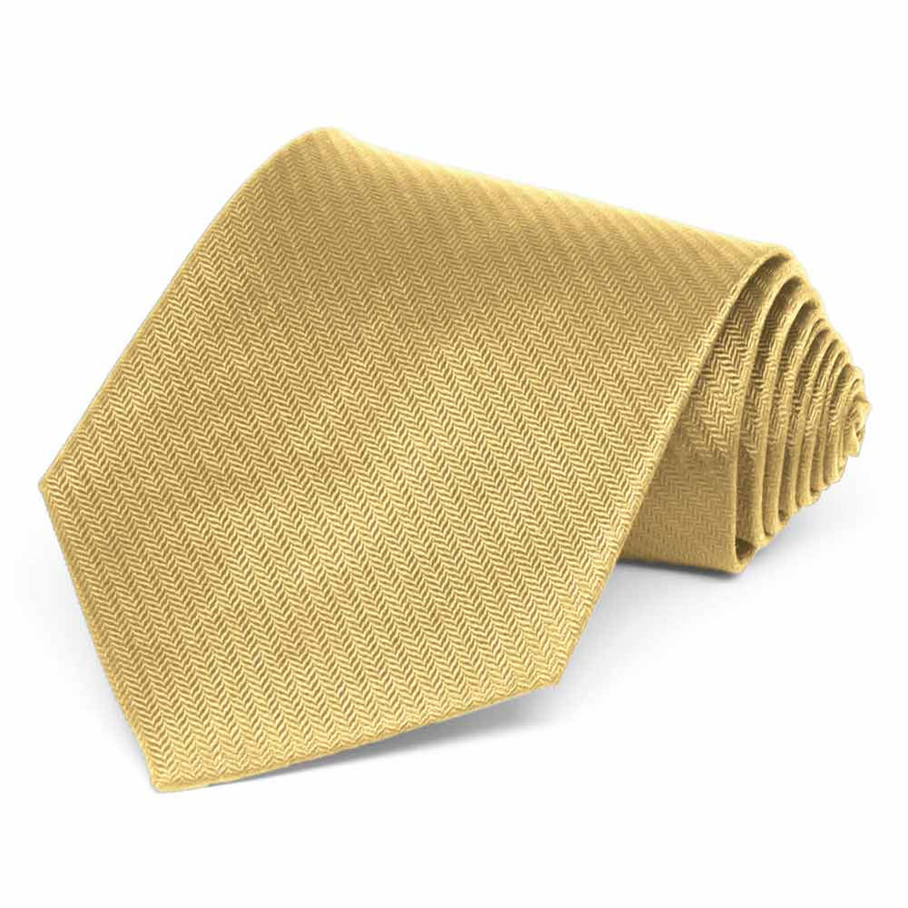 Pale Gold Herringbone Silk Extra Long Necktie