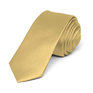 Pale Gold Skinny Solid Color Necktie, 2" Width