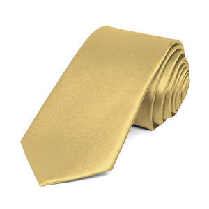 Pale Gold Slim Solid Color Necktie, 2.5" Width