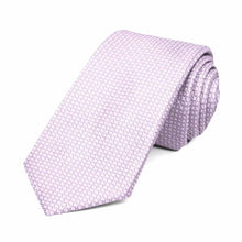 Load image into Gallery viewer, Light purple circle pattern slim necktie, rolled to show texture