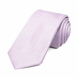Light purple circle pattern slim necktie, rolled to show texture