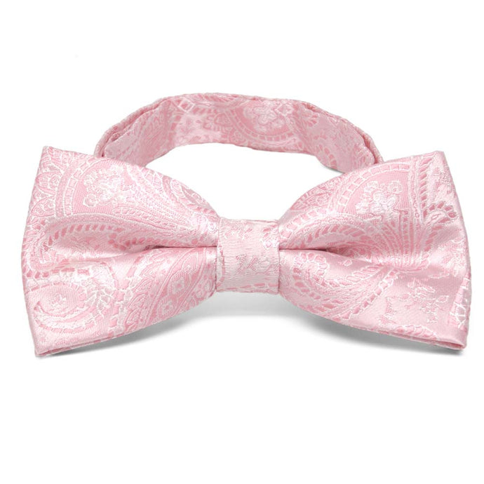 Light pink paisley bow tie, close up front view