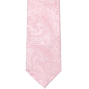Light pink paisley extra long necktie, flat front view