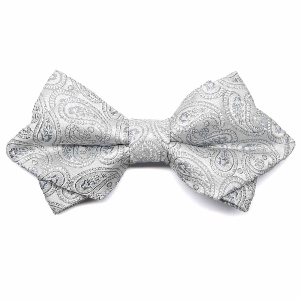 Pale silver paisley diamond tip bow tie, front view
