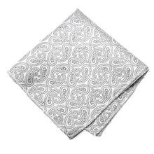 Load image into Gallery viewer, Pale silver paisley pocket square, flat front view