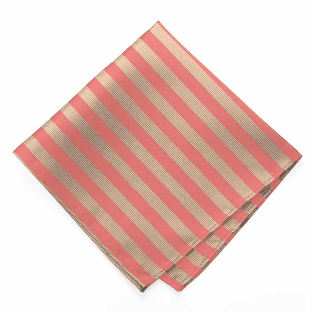 Palm Coast Coral and Beige Formal Striped Pocket Square