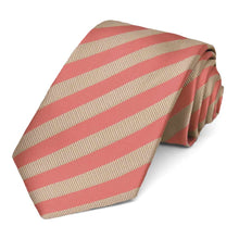 Load image into Gallery viewer, Palm Coast Coral and Beige Formal Striped Tie