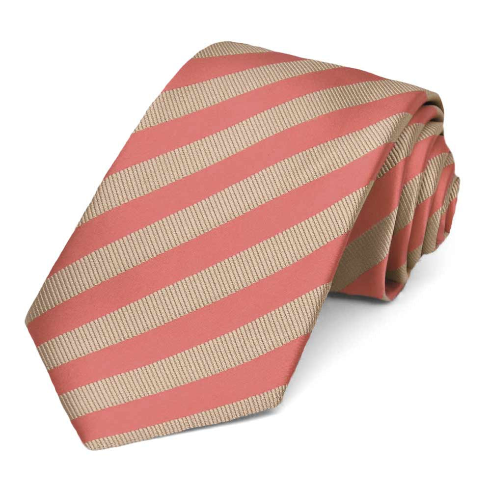 Palm Coast Coral and Beige Formal Striped Tie
