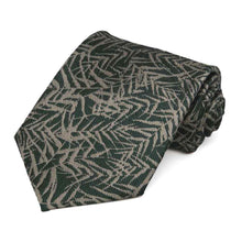 Load image into Gallery viewer, Green and tan palm leaf patterned necktie rolled to show off texture
