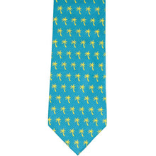 Load image into Gallery viewer, Front view of a palm tree tie in teal and yellow