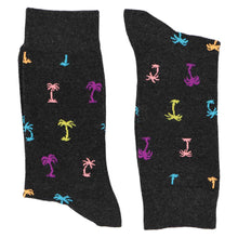 Load image into Gallery viewer, A pair of folded pattern tree novelty socks in black and bright colors