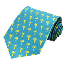 Load image into Gallery viewer, Teal and yellow palm tree pattern tie