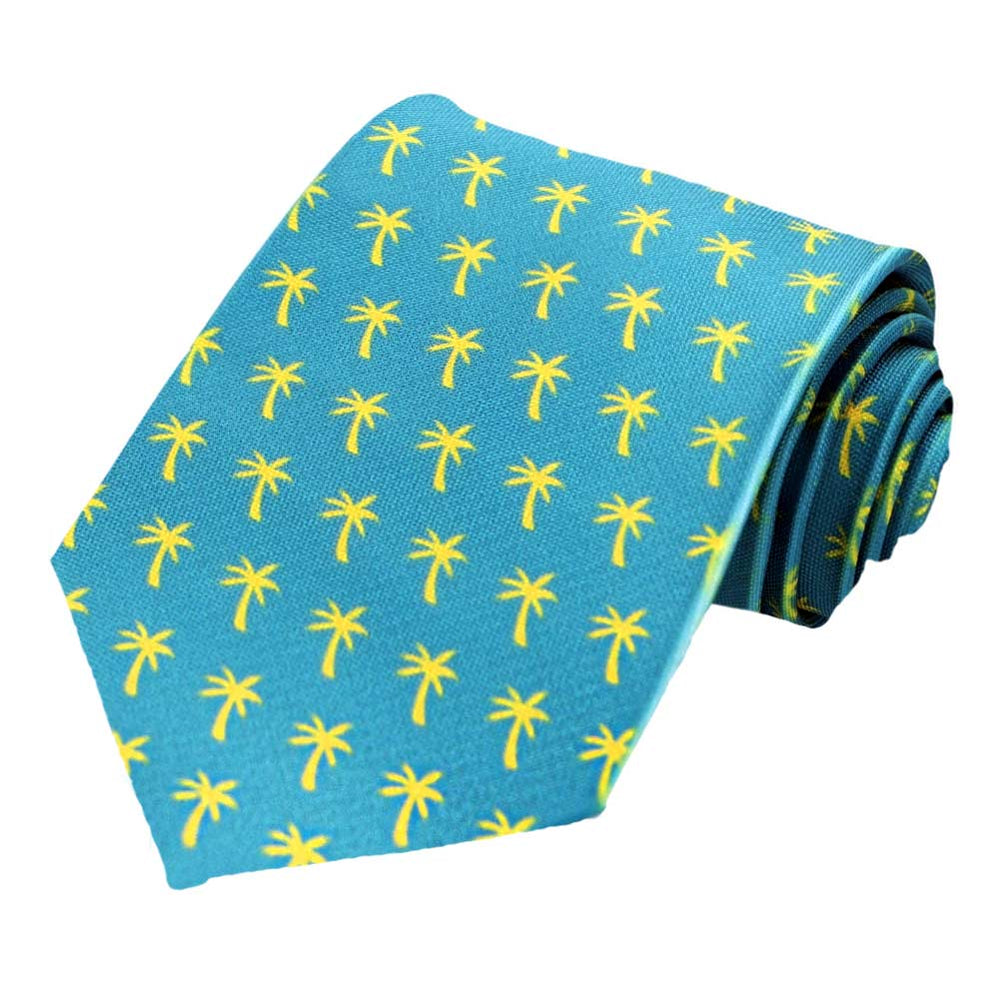 Teal and yellow palm tree pattern tie