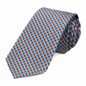 Blue and orange checkered slim tie