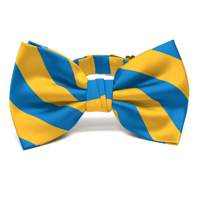 Peacock Blue and Golden Yellow Striped Bow Tie