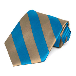Peacock Blue and Tan Striped Tie