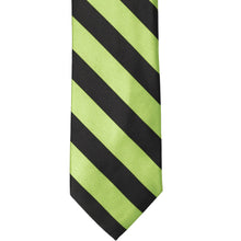 Load image into Gallery viewer, The front of a pear green and black striped tie