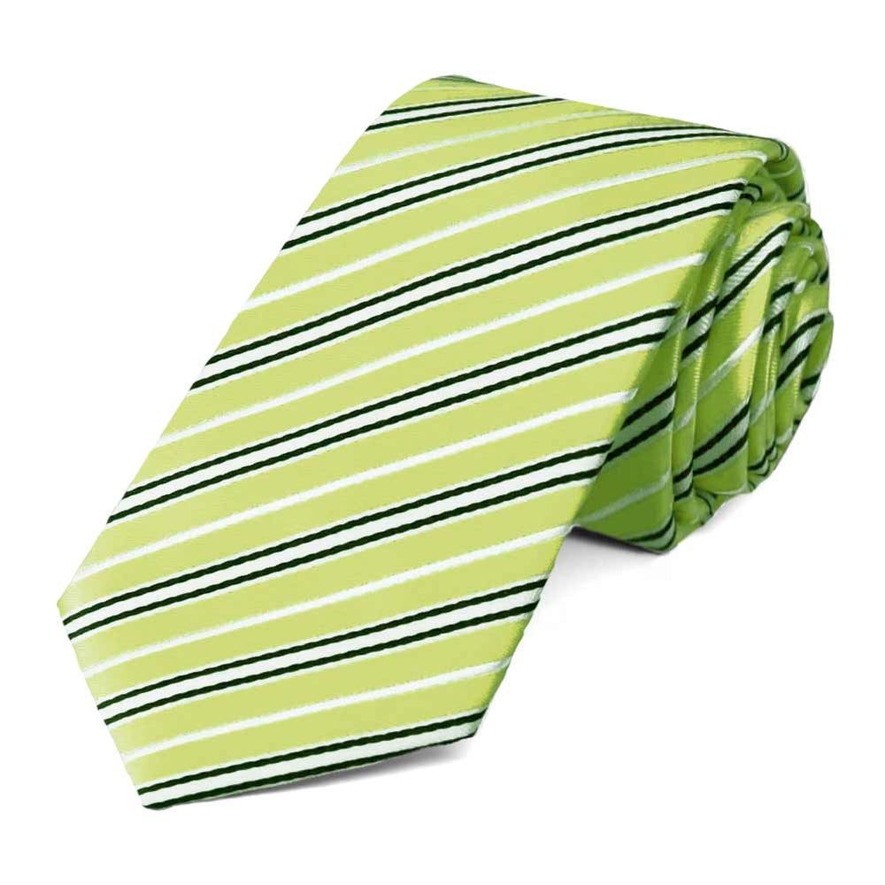 Pear green striped slim tie