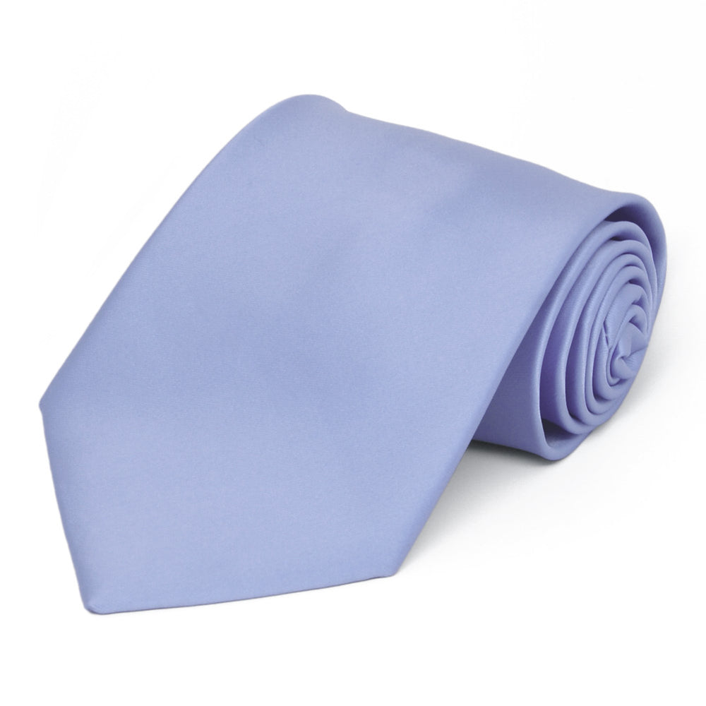 A periwinkle solid necktie, rolled