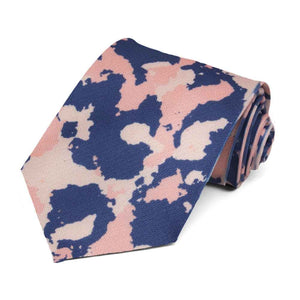 Men's camo pattern wedding tie in shades of blue and light pink