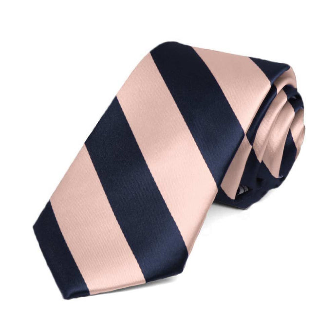 Petal and Navy Blue Striped Slim Tie, 2.5