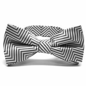 Front view of a gray and white chevron pattern bow tie