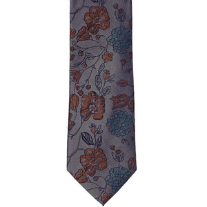Bottom front view of a dark gray floral tie
