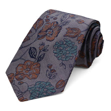 Load image into Gallery viewer, Dark gray floral tie, rolled view
