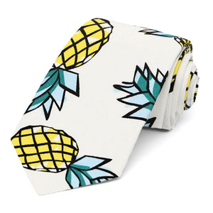 Pineapple pattern cotton narrow 3" necktie on white background