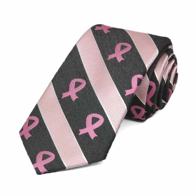 Breast Cancer Awareness Striped Cotton/Silk Slim Tie in Black
