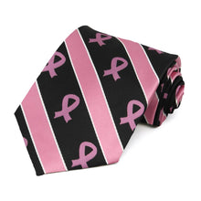 Load image into Gallery viewer, Breast Cancer Awareness Striped Tie in Black