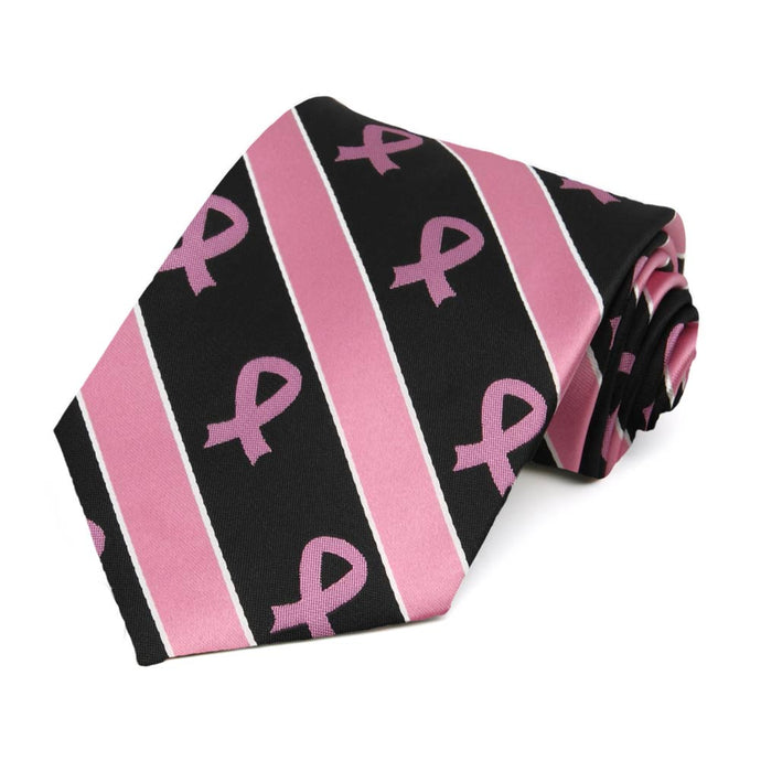 Breast Cancer Awareness Striped Tie in Black