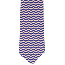 Load image into Gallery viewer, Front of a pink and dark blue chevron striped tie