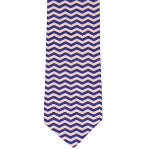 Front of a pink and dark blue chevron striped tie