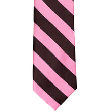 Load image into Gallery viewer, Flat front view of a pink and brown striped tie