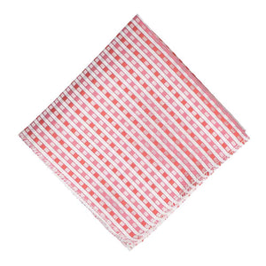 Pink and white plaid pocket square, folded front view